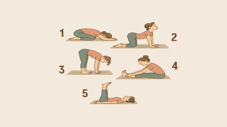 Gentle yoga stretch from Fitness-Workouts routine focused on stress relief and healthy living