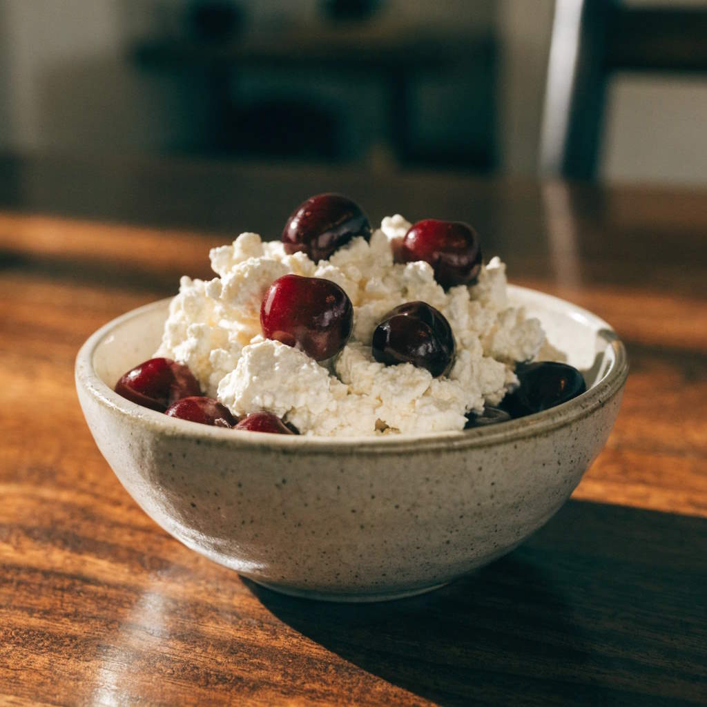 Cottage cheese with cherries as a light high-protein bedtime snack for better sleep