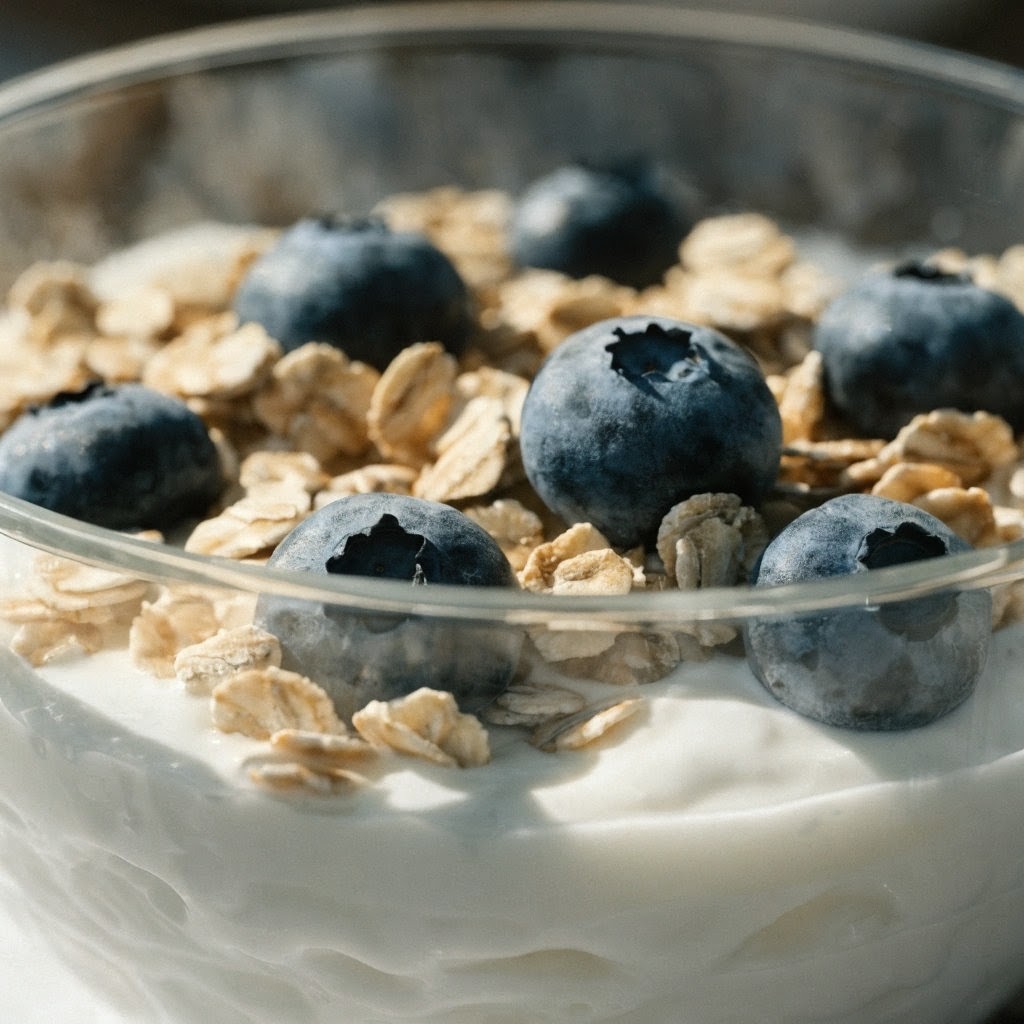 Greek yogurt with oats and berries as a healthy high-protein bedtime snack