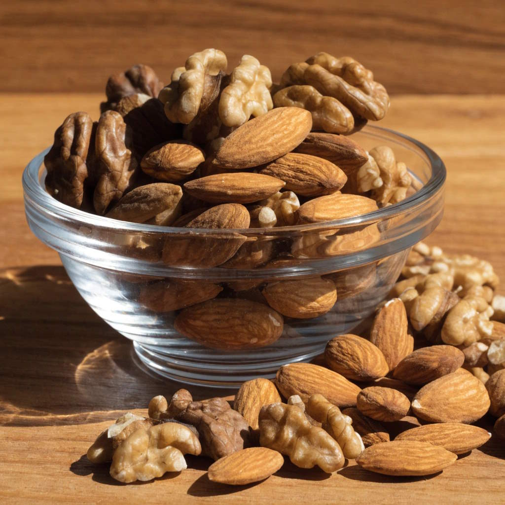 Walnuts and almonds as a healthy nighttime snack rich in magnesium and healthy fats