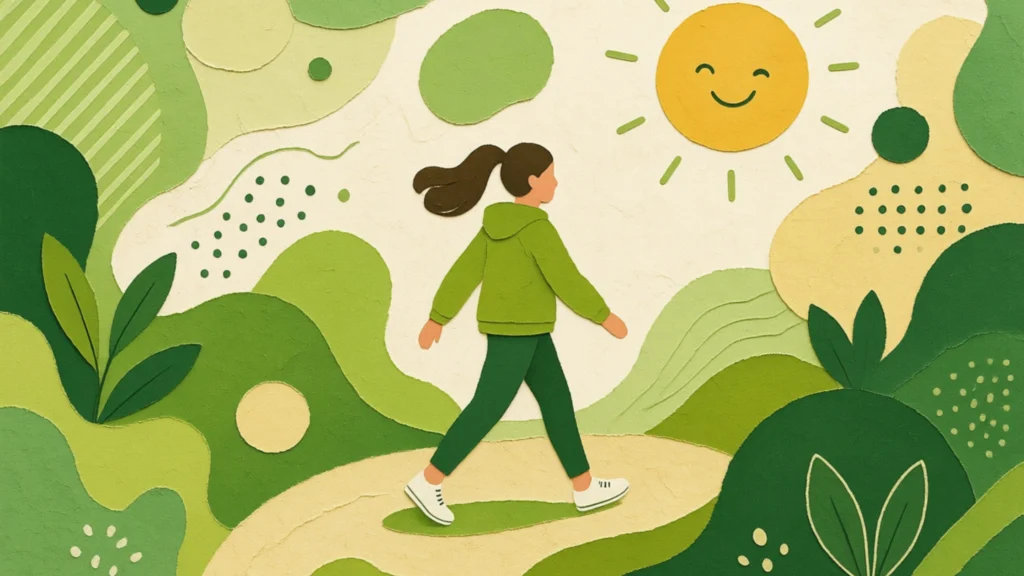 person walking outdoors for stress relief and mental relaxation